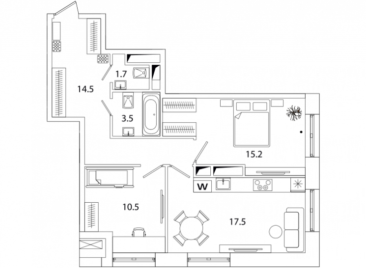 Двухкомнатная квартира 63.03 м²