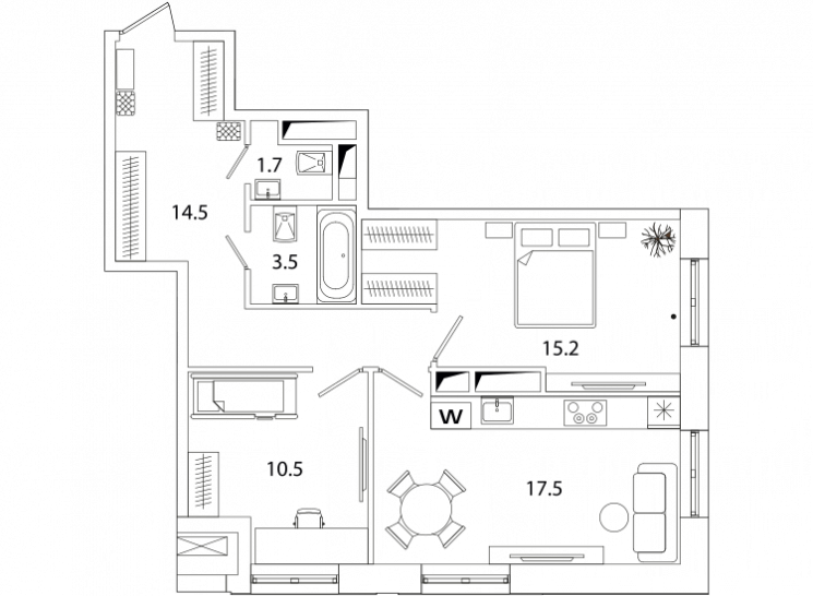 Двухкомнатная квартира 63.03 м²